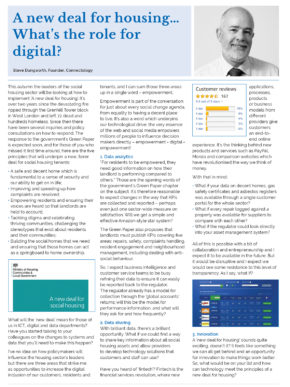 Article from Housing Technology magazine issue 71 - A New Deal for Housing ... What's the Role for Digital?
